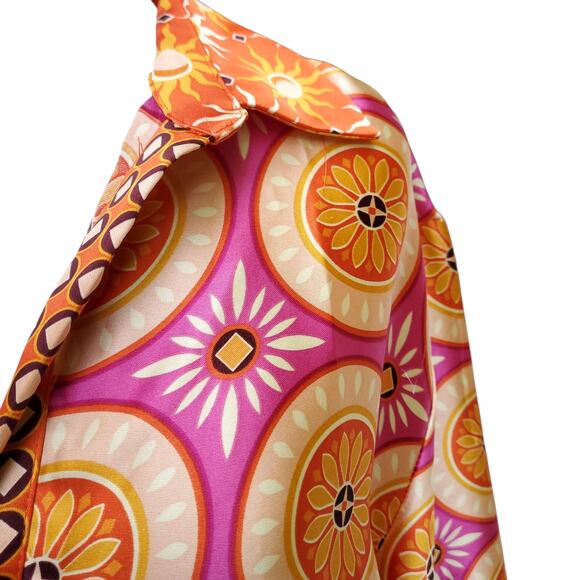 House of Harlow 1960 Button Down Tunic Top Shiny Retro Pink Orange Bold Sz M - Picture 4 of 14